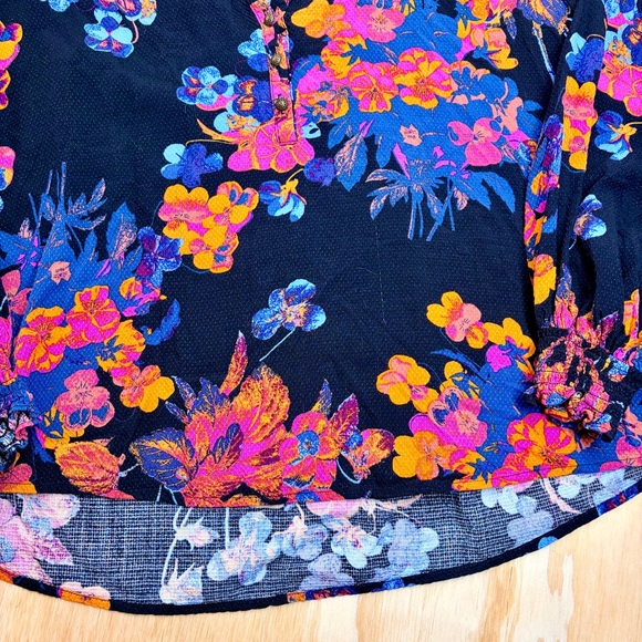 Anthro Maeve Colette Peasant Blouse Floral Boho Black Pink Size S - Picture 9 of 12